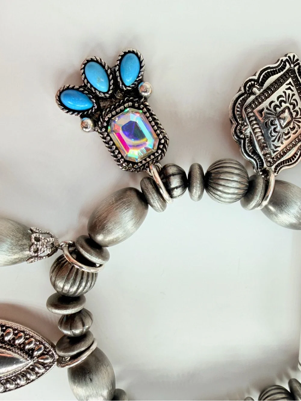 Silver-Tone Charm Bracelet with Turquoise Accents